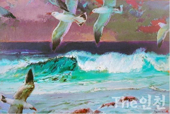 박영성-日出朝音高(일출조음고)145 × 112 cm (인천고등학교 소장)